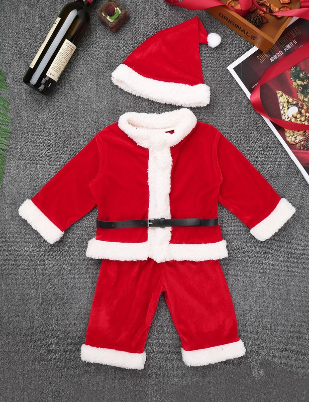 US Kids Boys Girls Santa Claus Suit Christmas Xmas Party Tops Long Pants Hat Set