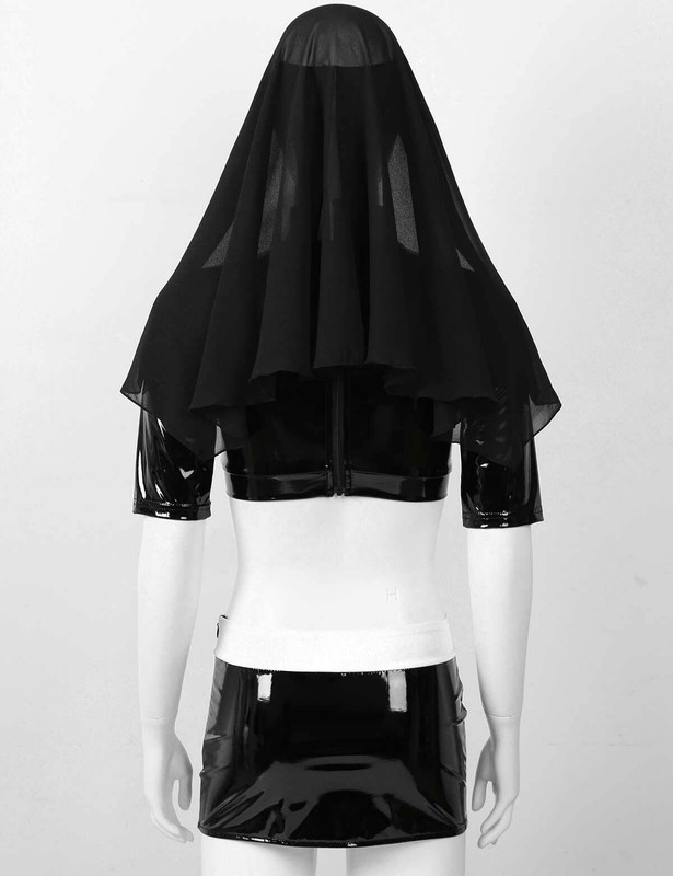 Download 3Pcs Women Nun Costume Naughty Cosplay Crop Top Bodycon ...