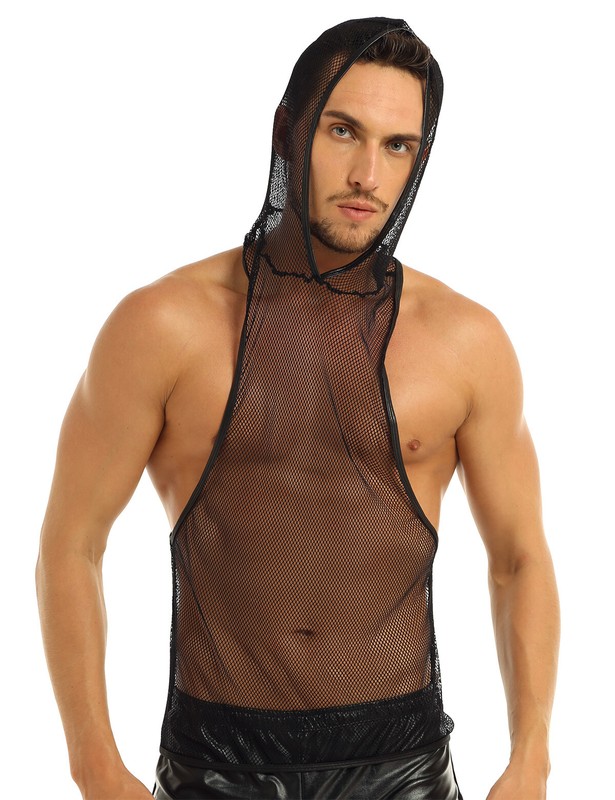 Sexy Men Mesh Muscle Tank Top Seethrough Hooded Vest Undershirt Clubwear eBay