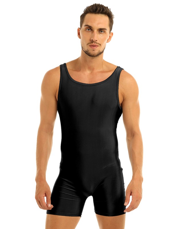 TTAO Mens Lycra Spandex Short Tank Bodysuit Suspender Wrestling Singlet