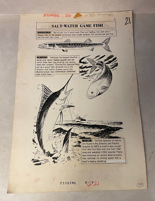 WORLD AROUND US #34 original art 1961 FISHING GLANZMAN SPLASH TITLE BARRACUDA