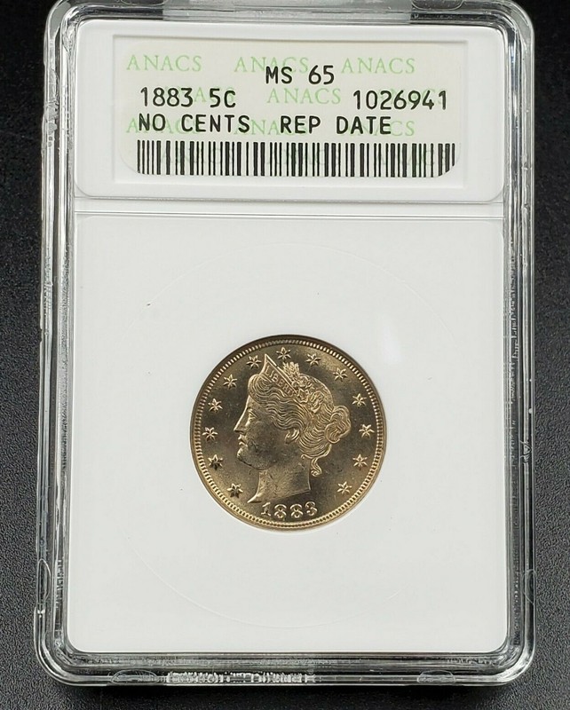 1883 No Cents Liberty V Nickel Variety Coin ANACS MS65