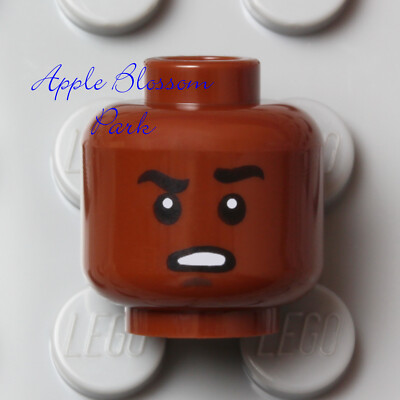 NEW Lego Dark FLESH MALE MINIFIG HEAD w/Brown Black Eye Brow Hair Boy Scowl Grin