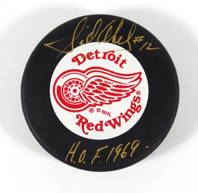 Sid Abel Signed Official NHL Hockey Puck + Inscription HOF 1969 JSA Auto DA27858