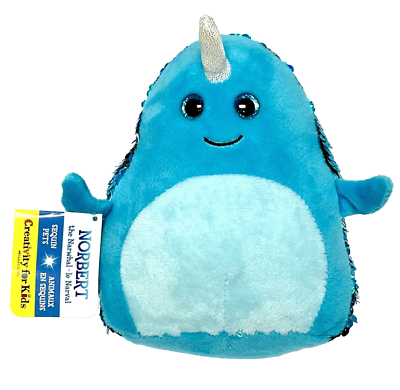 Norbert Narwhal Mini Sequin Pets Plush Sensory Weighted Pet Creativity For Kids