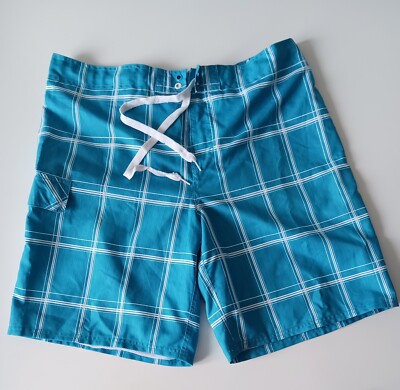 Op Ocean Pacific XL Swim Trunks Mens Blue Check Mesh Lined Board Shorts
