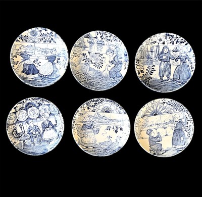 Vtg Set of 6  Delft Boch Tea Plates 4.25 Inches