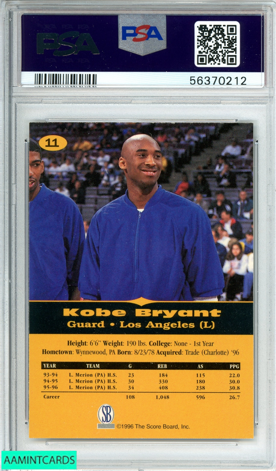 1996 SCORE BOARD ALL SPORT PPF KOBE BRYANT #11 LA LAKERS