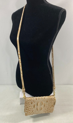 Brahmin Ivory Gold Crocodile Embossed Leather Wallet Crossbody Clutch 7 1/2 