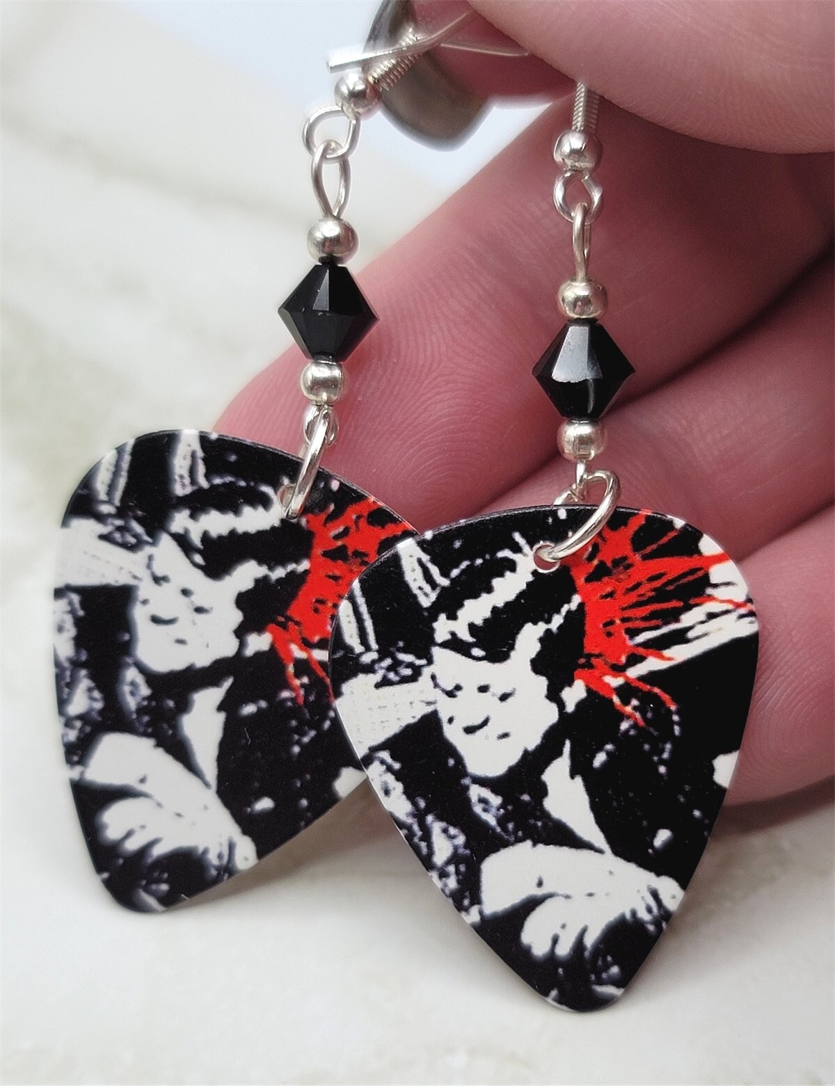 Misfits Bullet Guitar Pick Earrings with Black Swarovski