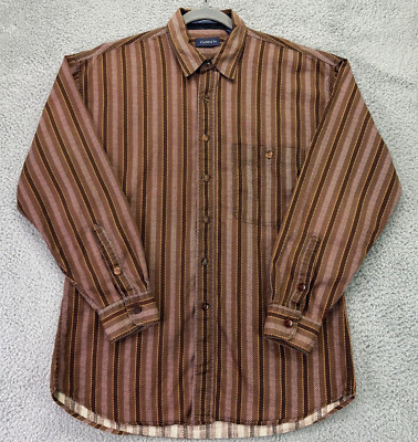 Gant The Rough Weather Shirt Men's Large Brown Striped 100% Cotton Button-Up