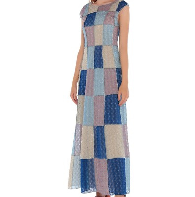$2680 NWOT MISSONI ORANGE LABEL SHIMMER COLORBLOCKED V-BACK LONG DRESS SIZE 38