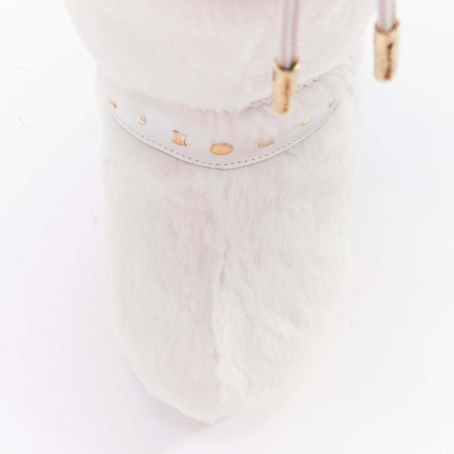 【CELINE】extremely rare Vintage macadam triomphe★ホワイト rare CELINE Macadam white gold logo faux fur Triomphe snow