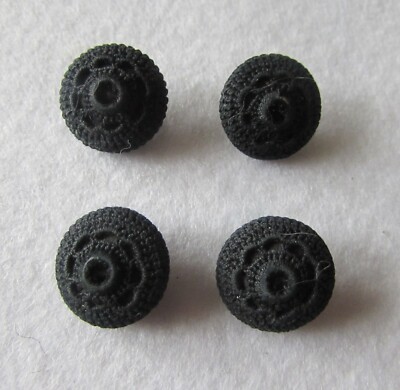 Big Crocheted Beaded Black Glass Beads Large Threadback Antique Button Old Crochet