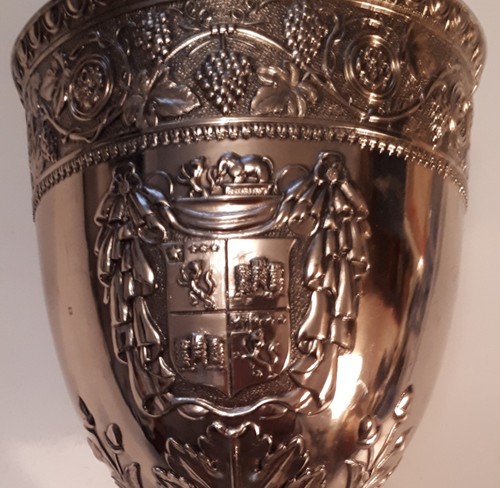TWO BEAUTIFUL LARGE WINE CHALICES-PLATED EMBOSSED METAL-EXCELLENT-NEW & UNUSED