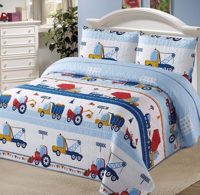 2pc Twin Bedspread Coverlet Quilt Set for Boys Construction Work Road Trucks ...