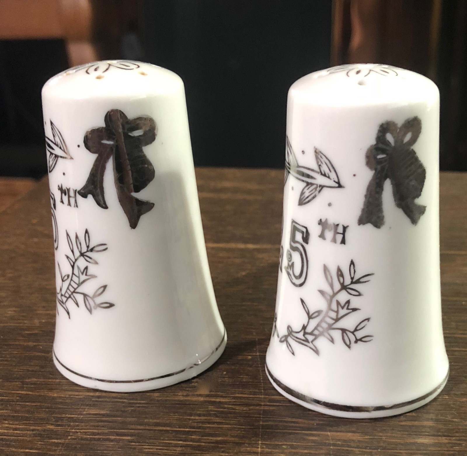 Lefton 25th Silver Wedding Anniversary Salt and Pepper Shakers 1957 Collectible