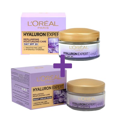 L'Oreal Hyaluron Expert Night cream + Day Cream SPF 20 Replumping 50ml 2-Pack