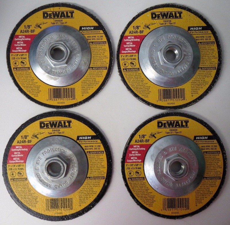 DeWalt DW4526 5" x 1/8" x 5/8"11 Metal Cutting/Grinding Wheel 4PCS