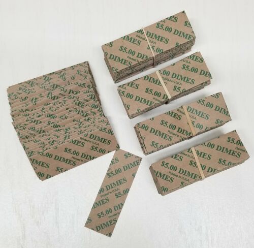 120 Coin Wrappers FLAT Tubular Paper Rolls for DIMES (Each roll holds $ 5)