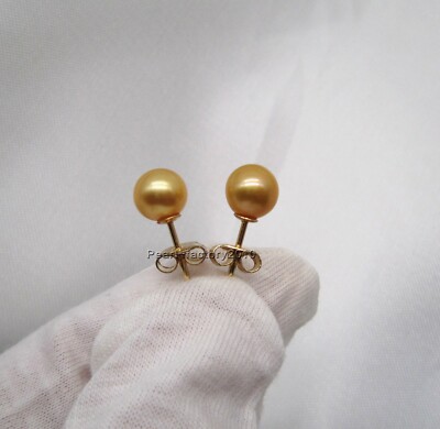 mini 6-7mm South Sea GOLD Pearl Earrings 14K YELLOW GOLD