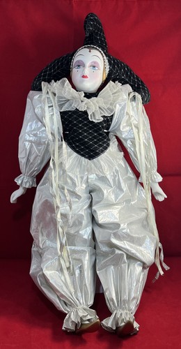 Vintage Porcelain Doll Court Jester Clown 24”. *Pre-Owned