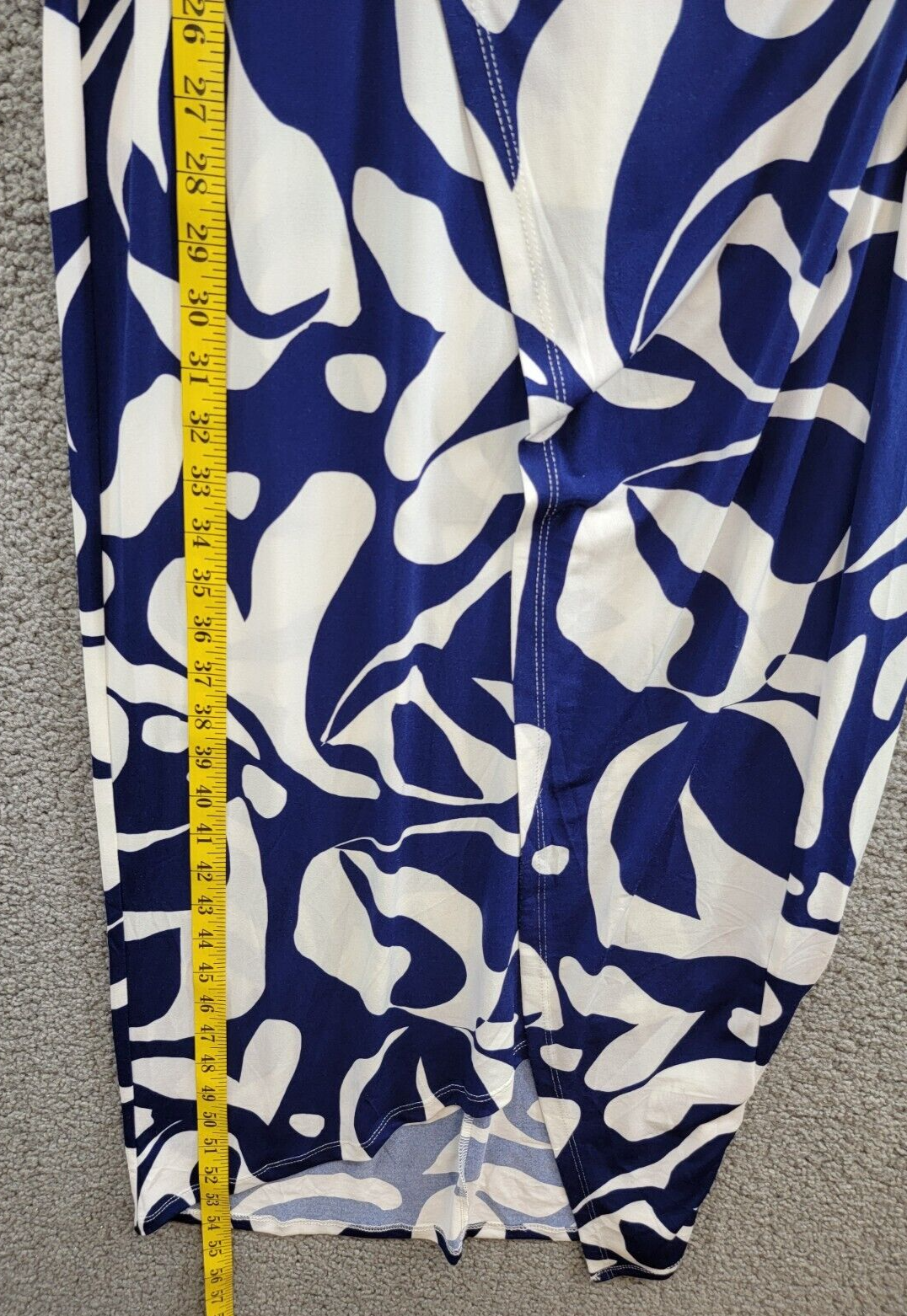 Donna Morgan Printed Wrap-Waist Asymmetric Dress Women's 8 Navy Back Zip Closure - Picture 7 of 16