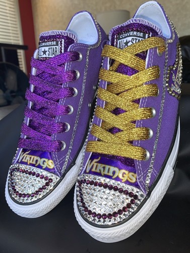 Pre-owned Converse Crystallized Minnesota  Bling-custom-made Any Team Any Sport Sz7-11 In Purple