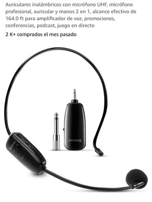 Bietrun UHF Wireless Microphone Headset, 165ft Range, Working Time 6H, Wireless