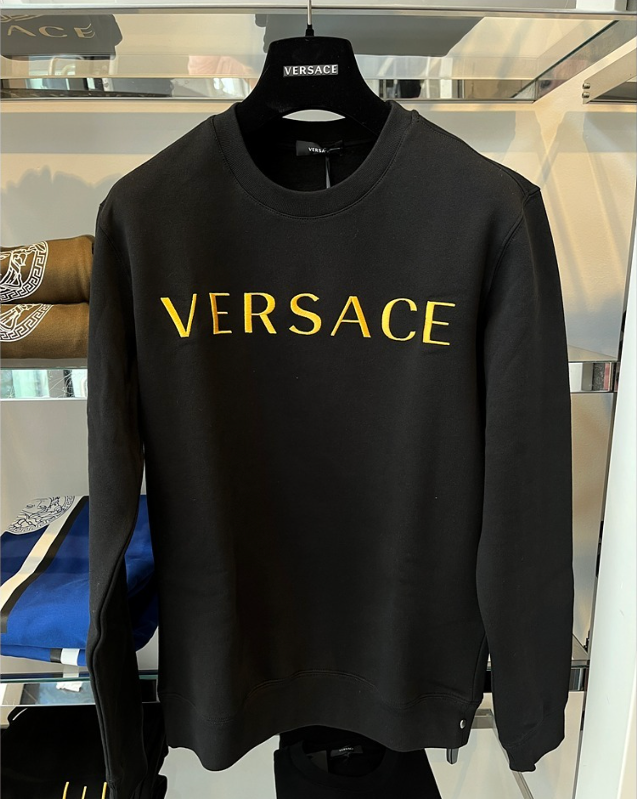 Pre-owned Versace Brushed Embroidery Logo Gold Sweater Sweatshirt Pullover Jumper Xl