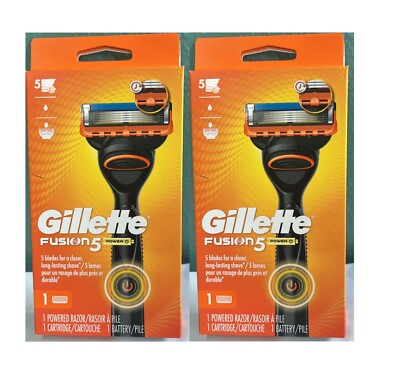 2x Gillette Fusion5 Power Razor for Men 1 Gillette Power Razor Handle + 1 Blade.