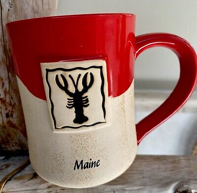 Maine Lobster Red Tan 2 Tone Mug Cup Cape Shore 16 Oz  NEW AS IS