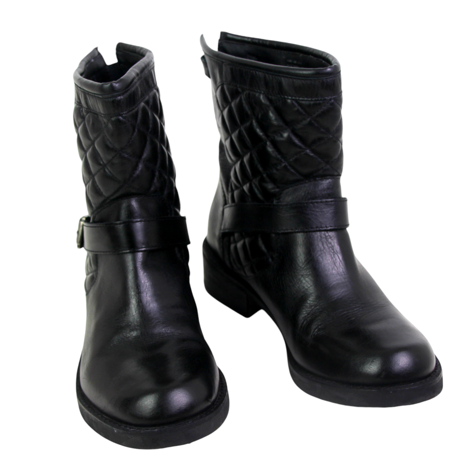 Matisse QUILTED BLACK REAL LEATHER LOW HEEL BELTED PULL ON