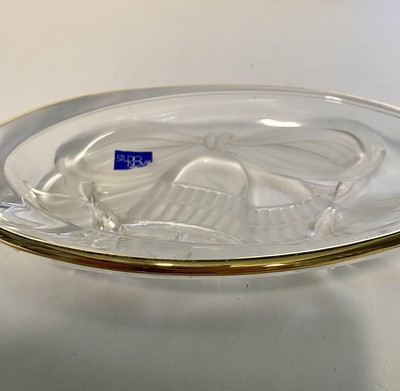 Studio Nova Oval Candy Glass Dish Double  Bells Holiday Christmas Gold Trim