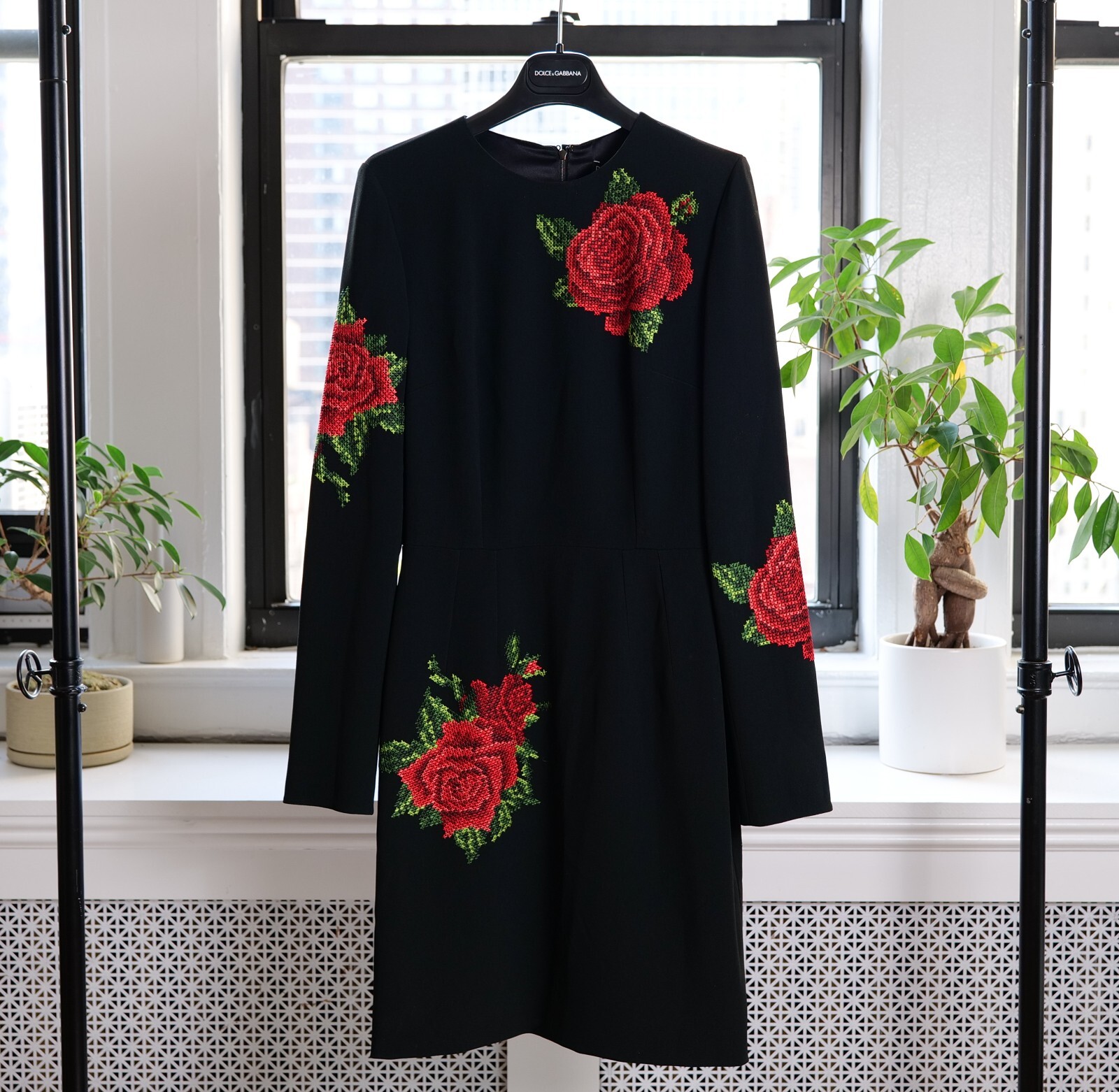 Dolce & Gabbana Black Rose Flower Embroidered Short Dress