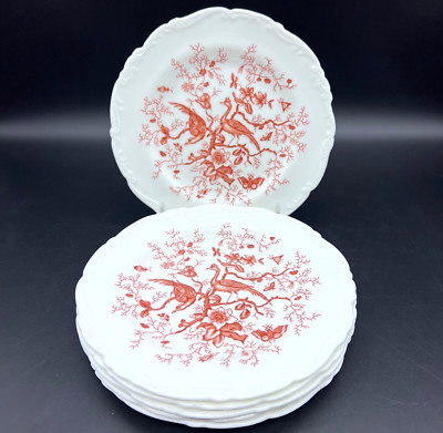 Set of 6 Coalport Bone China Cairo Red on White 6-7/8'' Dessert Plates England