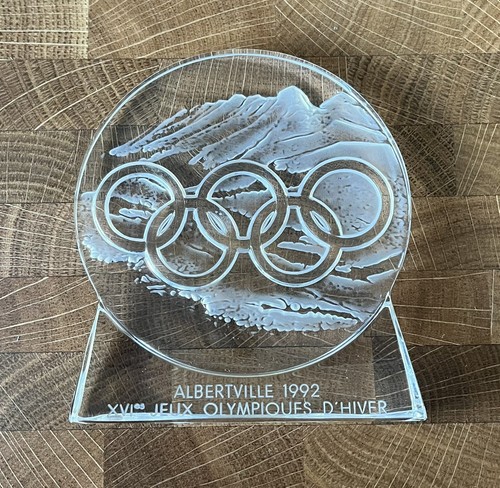 1992 Albertville Lalique Crystal Olympic Rings Paperweight