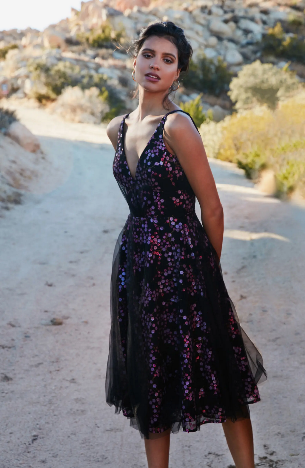 【新品未使用】 volume tulle dress New Dress the population Courtney Sparkling Floral Tulle