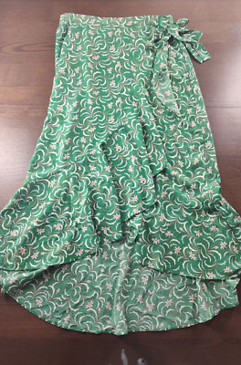 Max Studio Green Floral Summer Skirt W/Ruffles Size M Semi-Transparent Ta