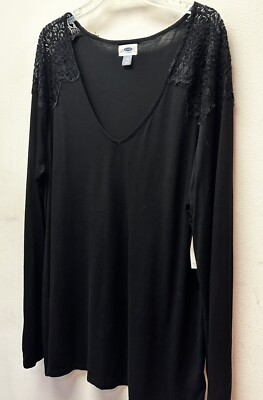 New Old Navy Women XXL Black Long Sleeve Lace Inset Shoulder Knit Shirt Top Tee