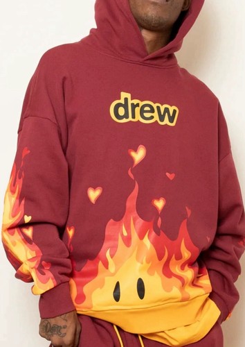 Pre-owned Drew House Fire Flames Hoodie Justin Bieber Authentic Men's Large Red Rare
