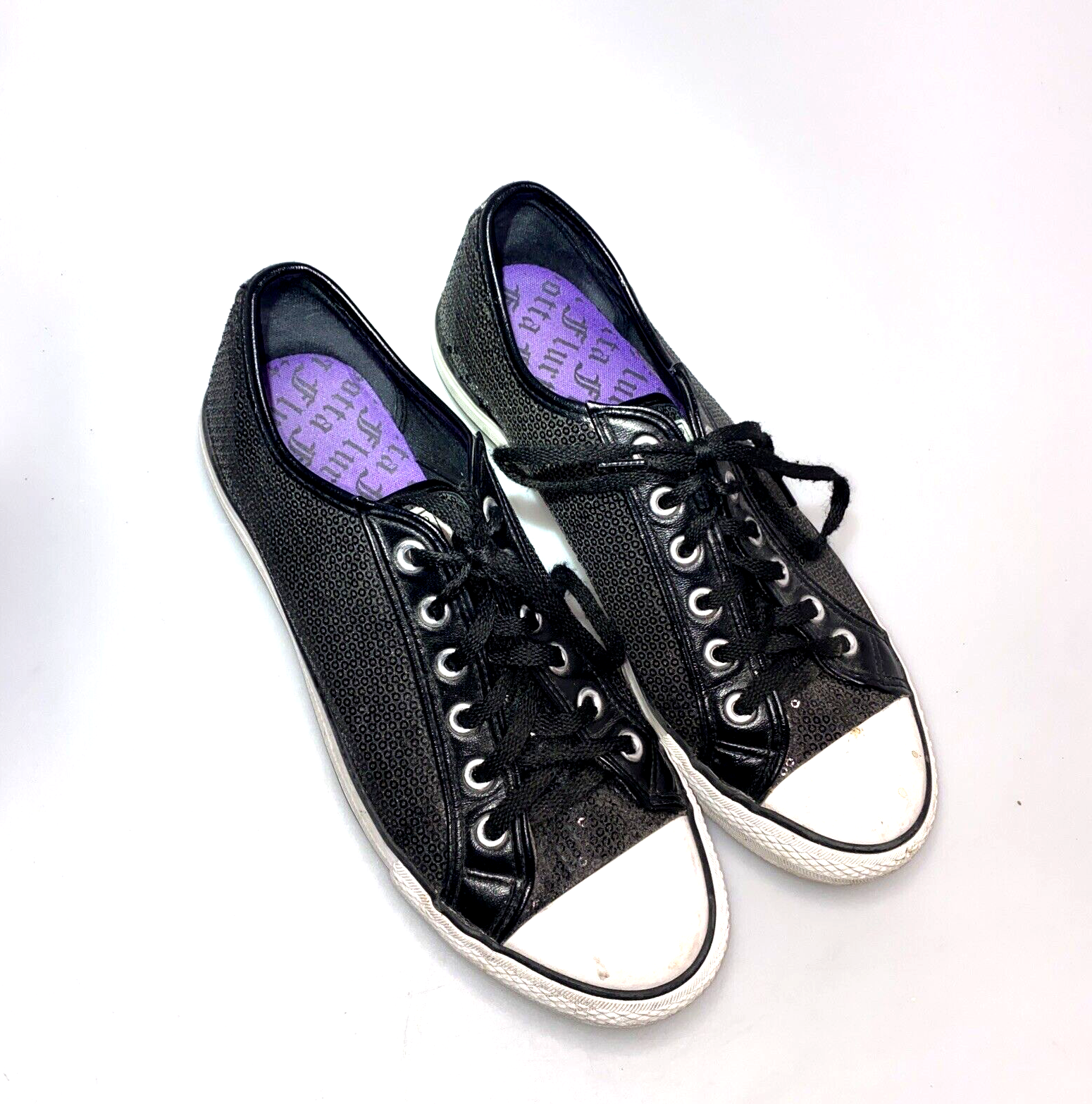 Gotta Flurt Black Sequin Tennis Shoes All Stars Style Women Size 9 Medium EUC-