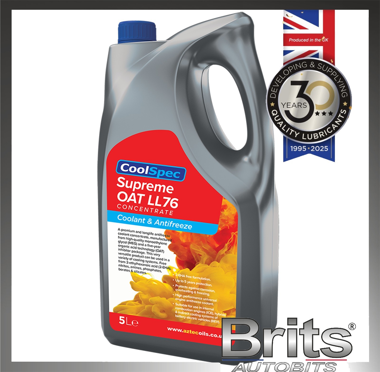 Aztec Red Longlife Antifreeze & Coolant OAT MEG Hi Spec 2-EHA 5L 5 Litres