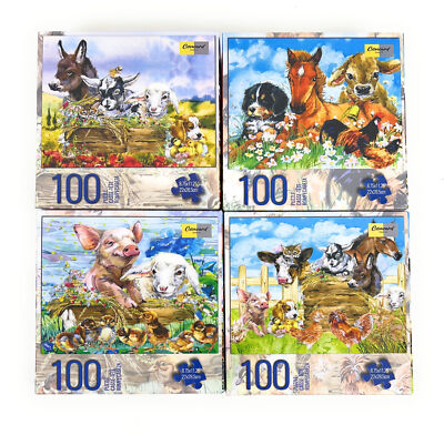 Lot 4 100 Piece Jigsaw Puzzles Kids Horse Cow Puppy Kitten Christmas School Toy