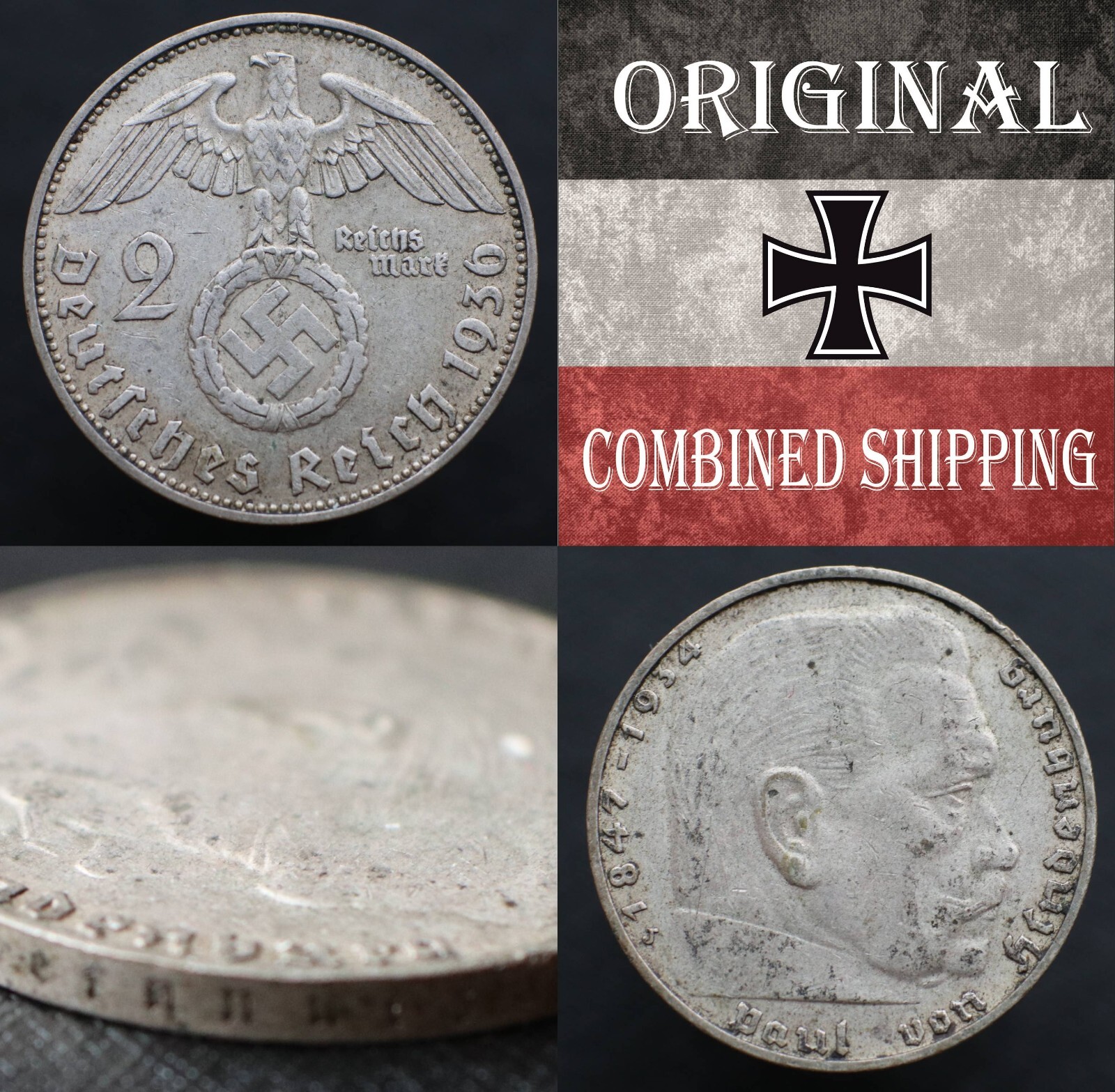 2 Reichsmark 1936 J - Germany Third Reich silver coin with 2 Reichsmark 1936 J - Germany Third Reich silver coin with