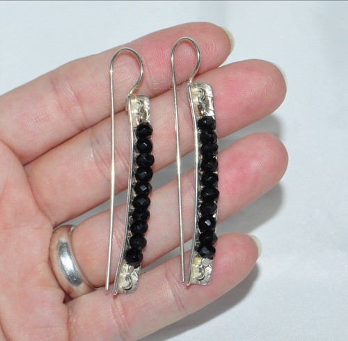 Silpada W1198 Sterling Silver Faceted Black Tourmaline Bead Threader Earrings