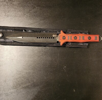 HERETIC KNIVES RED/BLK NEPHILIM DOUBLE EDGE DLC ELMAX DAGGER W/SHEATH 