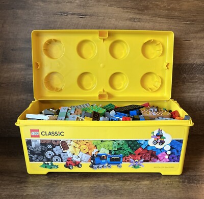 Lego Classic Large 8 Stud Yellow Brick Storage Container Filled With Lego Pieces