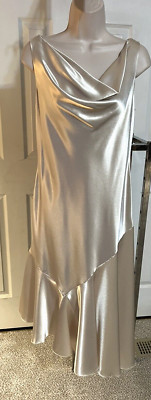 S.L Fashions champagne satin dress gown Holiday sleeveless draped neck 6