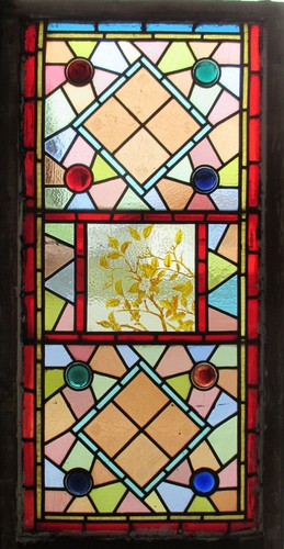 SG4626 antique painted and fired stained glass window 13.5 x